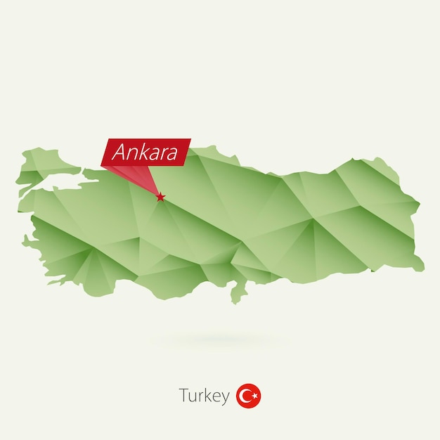 Green gradient low poly map of Turkey with capital Ankara