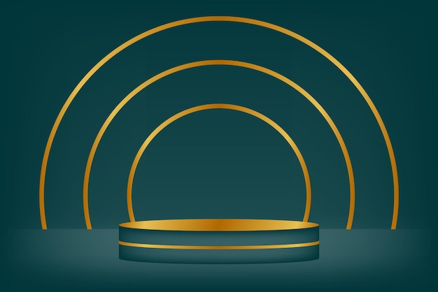 green gradient podium with a cercle gold line