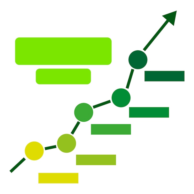 Vector green graph arrow. financial concept. progress bar. growth stock diagram financial graph.