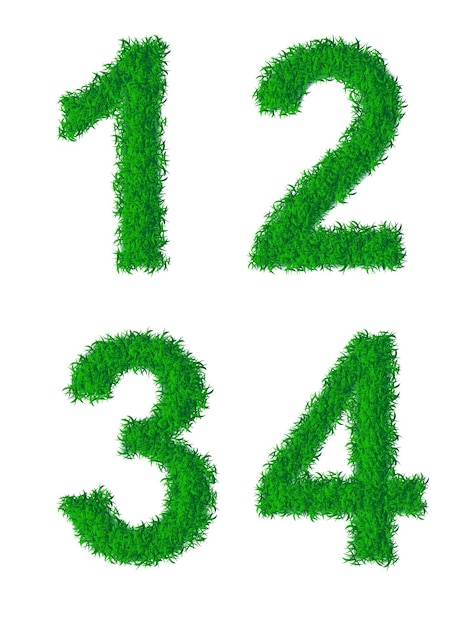 Green grass alphabet, digits 1, 2, 3, 4