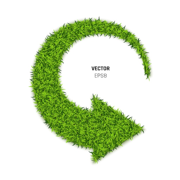 白い背景の上の緑の草の矢印。エコ持続可能な開発の記号またはリサイクルシンボル。 3dイラストレーション