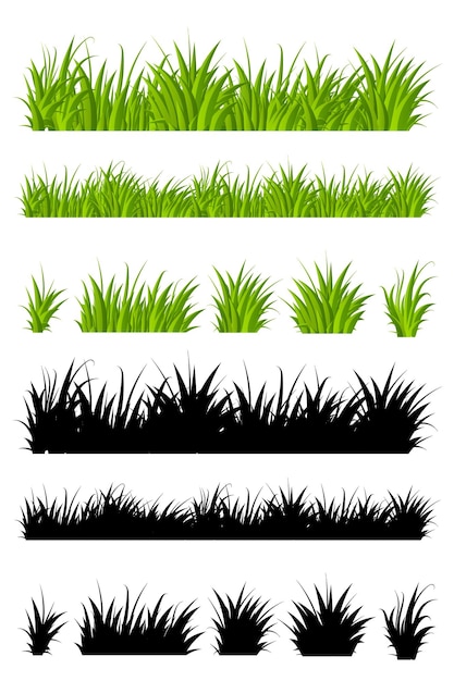 Green grass collection Set of spring green grass horizontal borders Meadow natural green herbal Spring or summer plant leaves Vector illustration