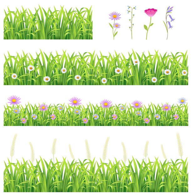 Green grass illustrations horizontal seamless