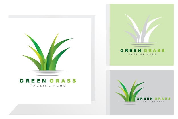 Green Grass Logo Design Farm Landscape Illustration Natural Scenery Vector