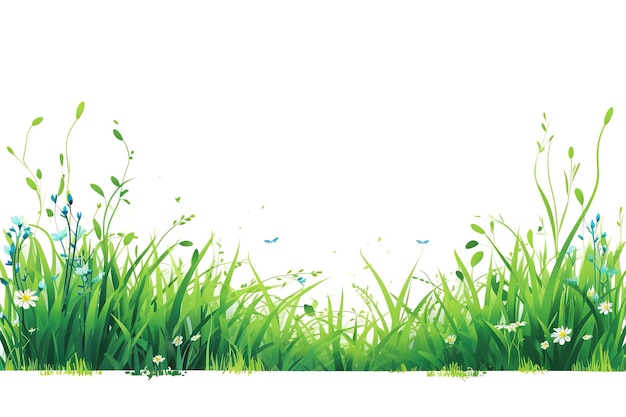 Vector green grass meadow border vector pattern on white background spring or summer plant field lawn