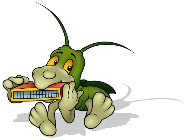 Green Grasshopper Playing Harmonica