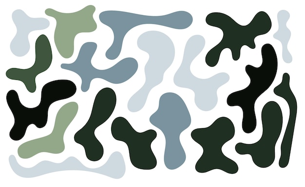 Green and grey rregular blob, set of abstract organic shapes. Abstract irregular random blobs. Simple liquid amorphous splodge. Trendy minimal designs for presentations, banners, posters and flyers.