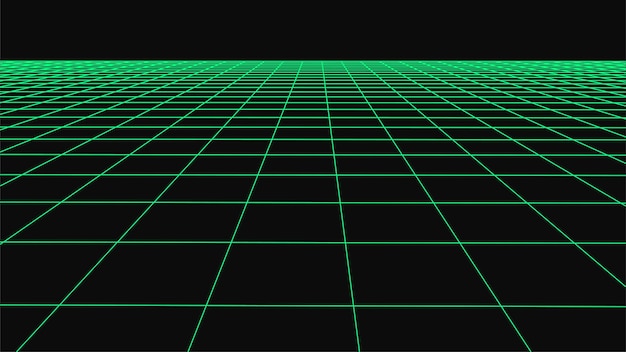 Vector green grid on black background. 3d wireframe landscape. perspective. vector illustration.