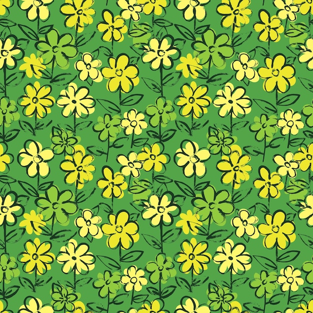 Green grunge floral seamless pattern hand drawn artwork background