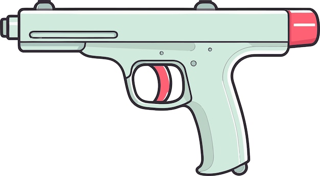 a green gun with red and white stripes on it