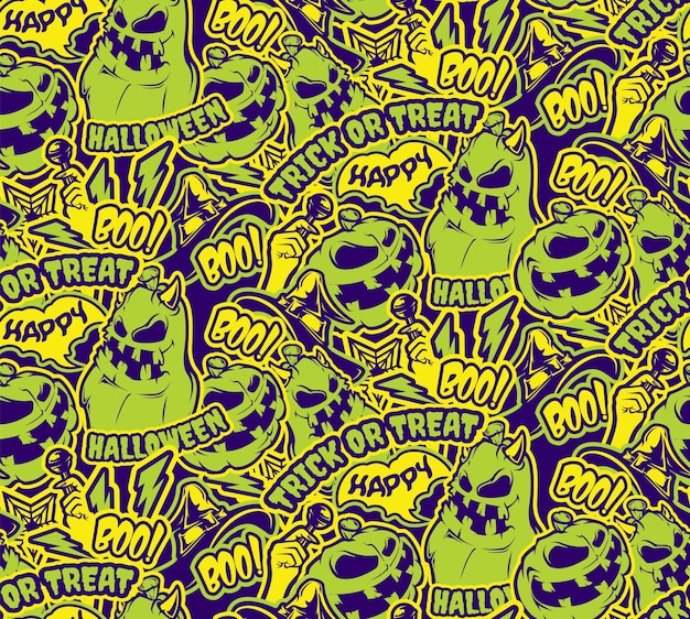 Green halloween seamless pattern