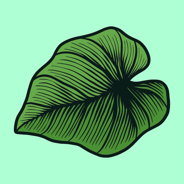Green Hand Drawing Tropical Leaf Illustration