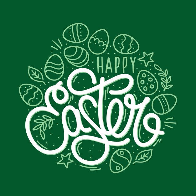 Green Hand Sketched Happy Easter Vector Typography Template