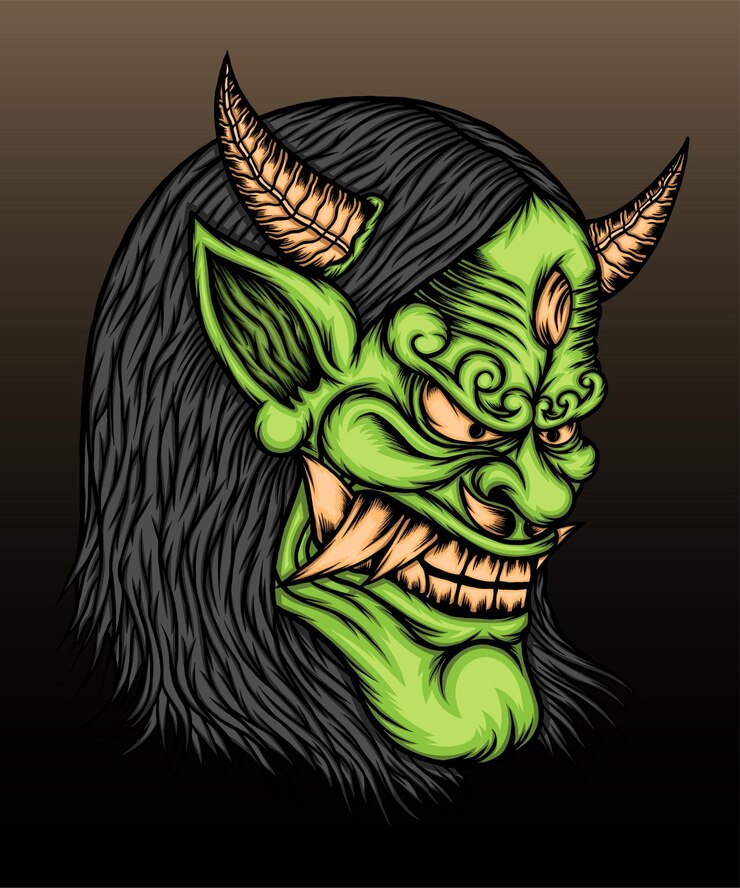 Vector green hannya mask illustration. 