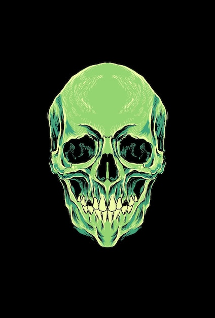 Green head skull vector illustration