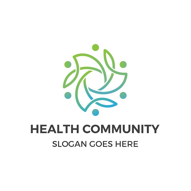 ベクトル 緑の健康コミュニティの人々のラインアートのロゴデザイン
