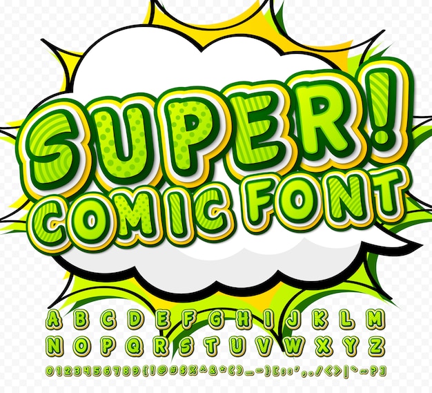 Vector green high detail comic font