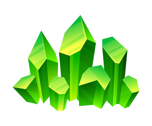Зеленые высокие и низкие кристаллы Векторная иллюстрация на белом фоне