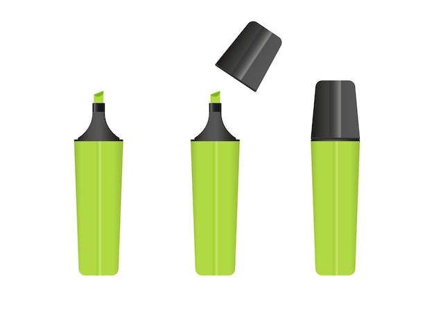 Green highlighter marker 3 versions of marker in green color Vector set