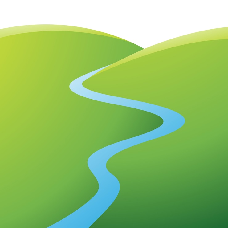 Vector green hills and blue river