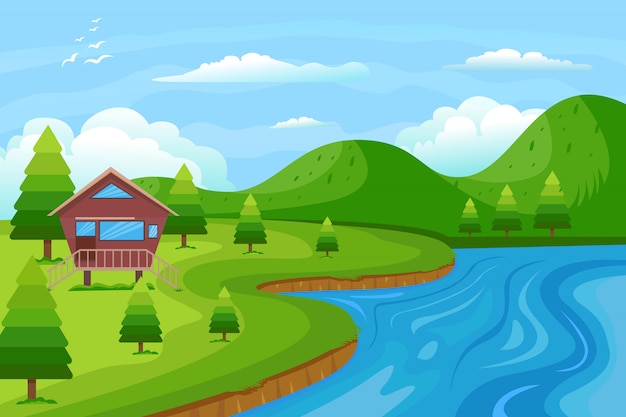 Vector green hills landscape illustration