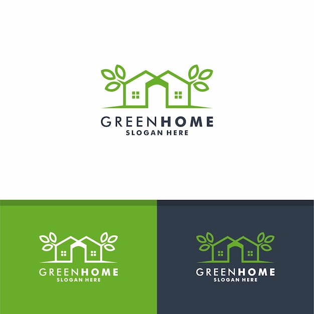 Green home logo design, house nature icon vector