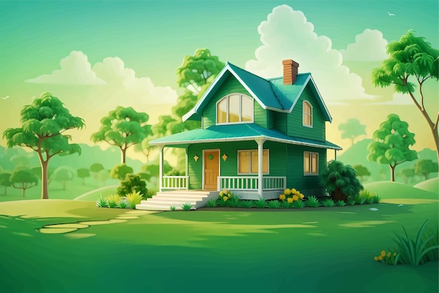 Зеленый дом на естественном фоне