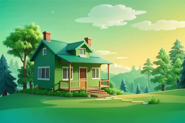 Green home nature background vector illustration