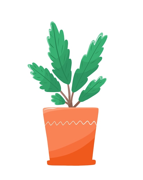 Green home plant in flowerpot in cartoon style