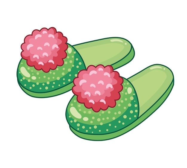 Green home slippers with pompoms