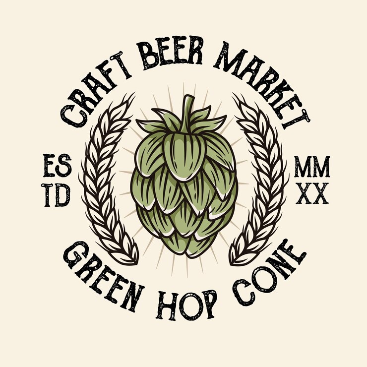 Vector green hop logo illustration with vintage style
