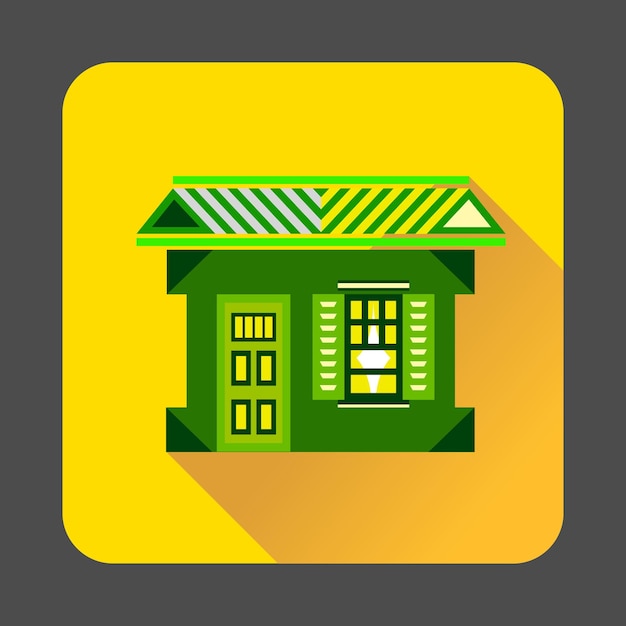 Green house icon in flat style with long shadow