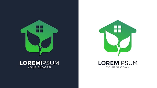 A green house and a leaf logo