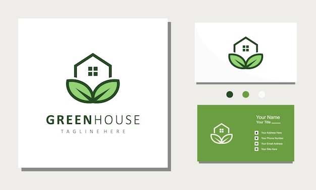 그린 하우스 잎 간단한 로고 디자인 벡터 아이콘