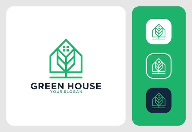 Green house line art logo design