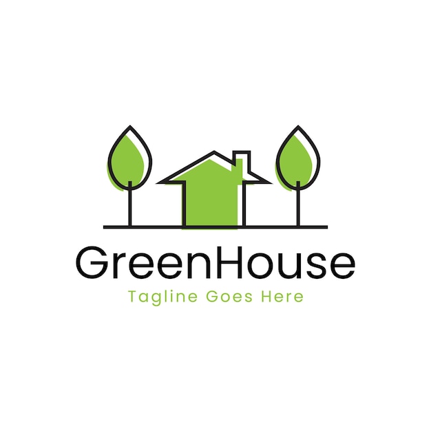 Vector green house line logo design