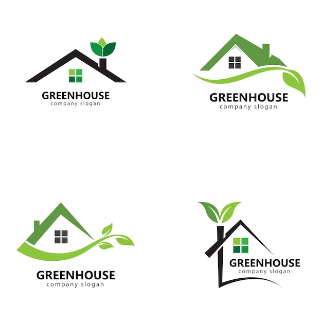 Vector green house logo design illustration