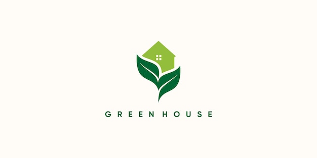 Green house logo design with creative modern concept Premium Vector