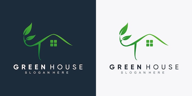 Green house logo design with modern creative concept premium vector