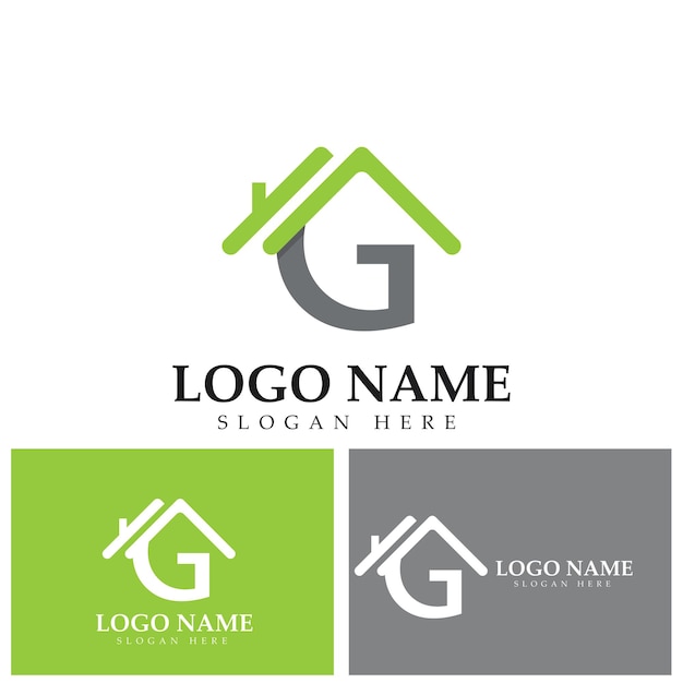 Green house logo letter g with house symbol