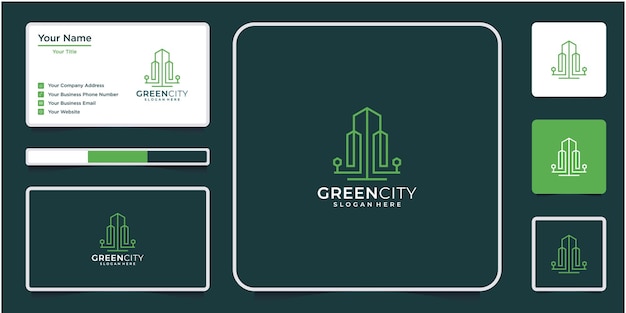 Зеленый дом логотип шаблон недвижимости минималистский символ контура для экологически чистого строительства
