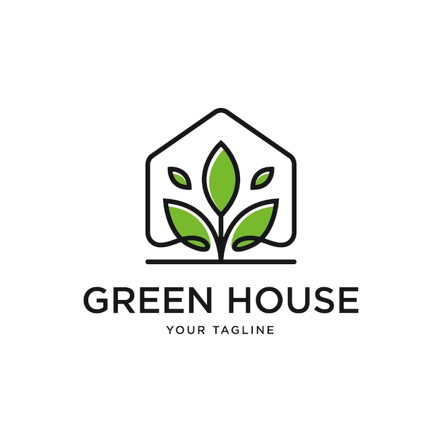 Vector green house logo template vegan symbol eco logo leaf and natural logo concept design