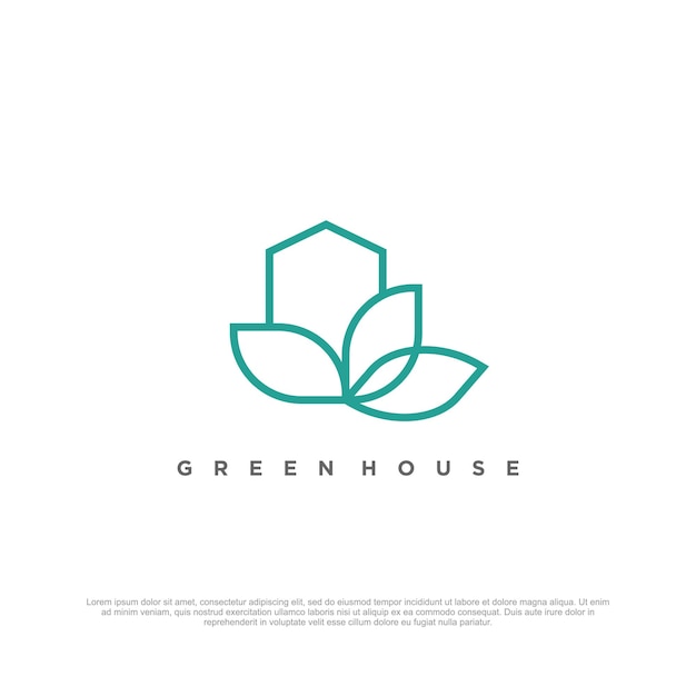 Vector green house logo vector with line art concept