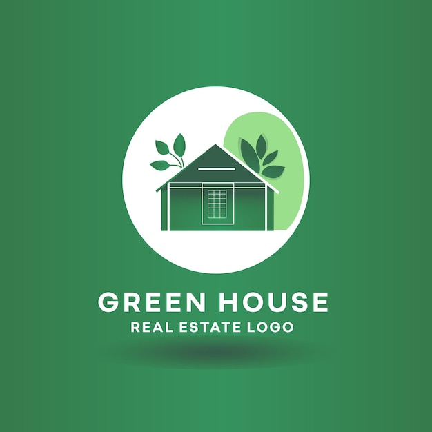 Vector green house logo with a house and trees