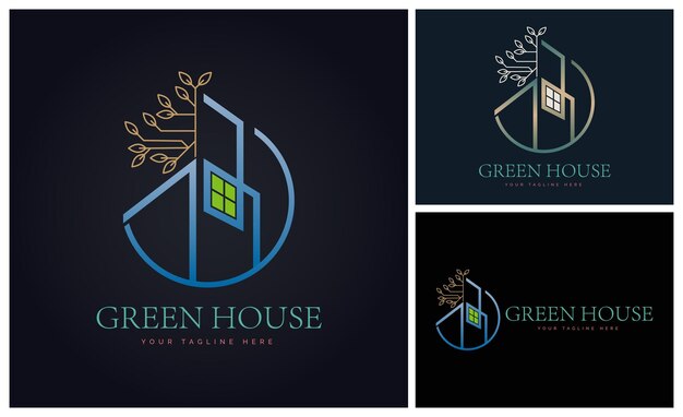 Vector green house real estate building modern logo template design for brand or company and other