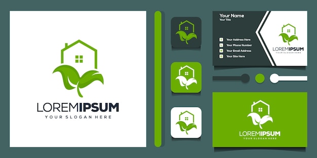 green house with leafe modern logo design