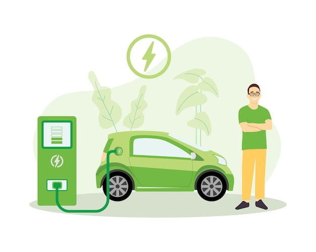 Vector green hybrid vehicle eco living illustration template