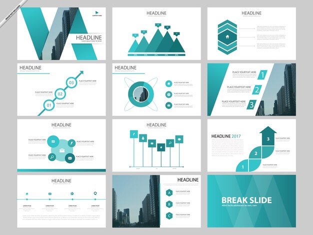 Vettore modelli di presentazione infografica verde