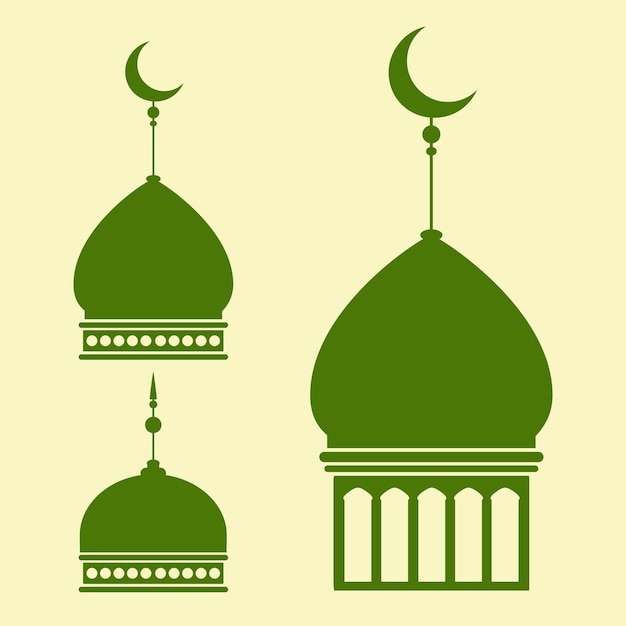 Коллекция силуэтов зеленого исламского купола
