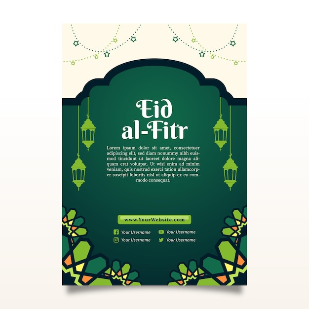 green islamic flyer background design with gold accents and simple ornaments